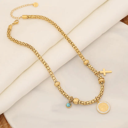 Wholesale Retro Commute Cross Eye Butterfly Stainless Steel Enamel Plating Gold Plated Bracelets Necklace