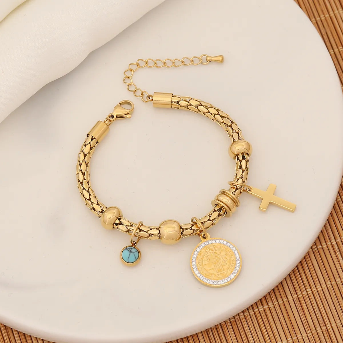 Wholesale Retro Commute Cross Eye Butterfly Stainless Steel Enamel Plating Gold Plated Bracelets Necklace