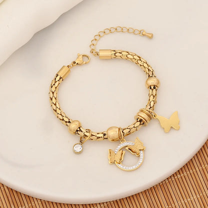 Wholesale Retro Commute Cross Eye Butterfly Stainless Steel Enamel Plating Gold Plated Bracelets Necklace