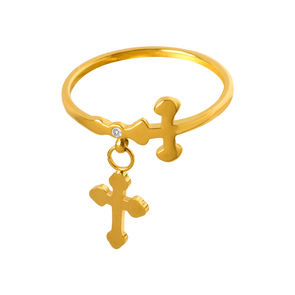 Wholesale Retro Cross Titanium Steel 18k Gold Plated Zircon Charm Ring