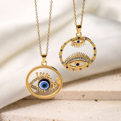 Wholesale Retro Devil's Eye Titanium Steel 18k Gold Plated Zircon Pendant Necklace