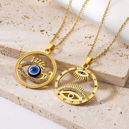 Wholesale Retro Devil's Eye Titanium Steel 18k Gold Plated Zircon Pendant Necklace