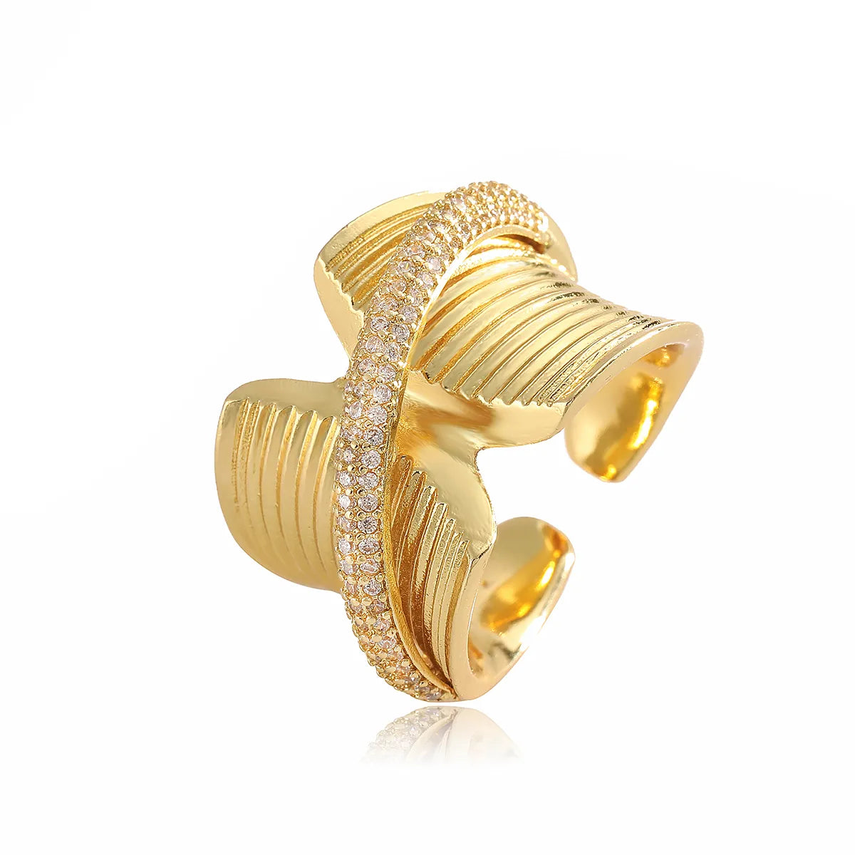 Wholesale Retro Exaggerated Simple Style Geometric Copper Plating Inlay 18K Gold Plated Zircon Open Rings