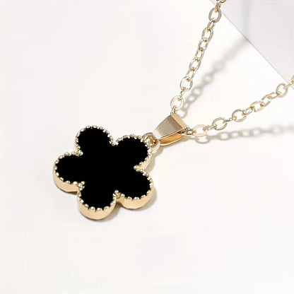 Wholesale Retro Flower Stainless Steel Plating Inlay Gold Plated Shell Pendant Necklace