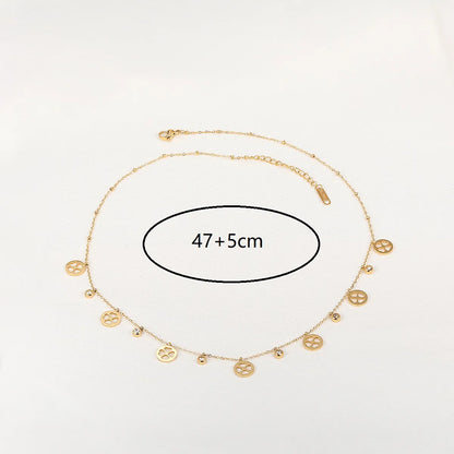 Wholesale Retro Four Leaf Clover Palm Moon Stainless Steel 18k Gold Plated Zircon Necklace