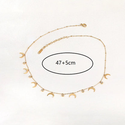 Wholesale Retro Four Leaf Clover Palm Moon Stainless Steel 18k Gold Plated Zircon Necklace