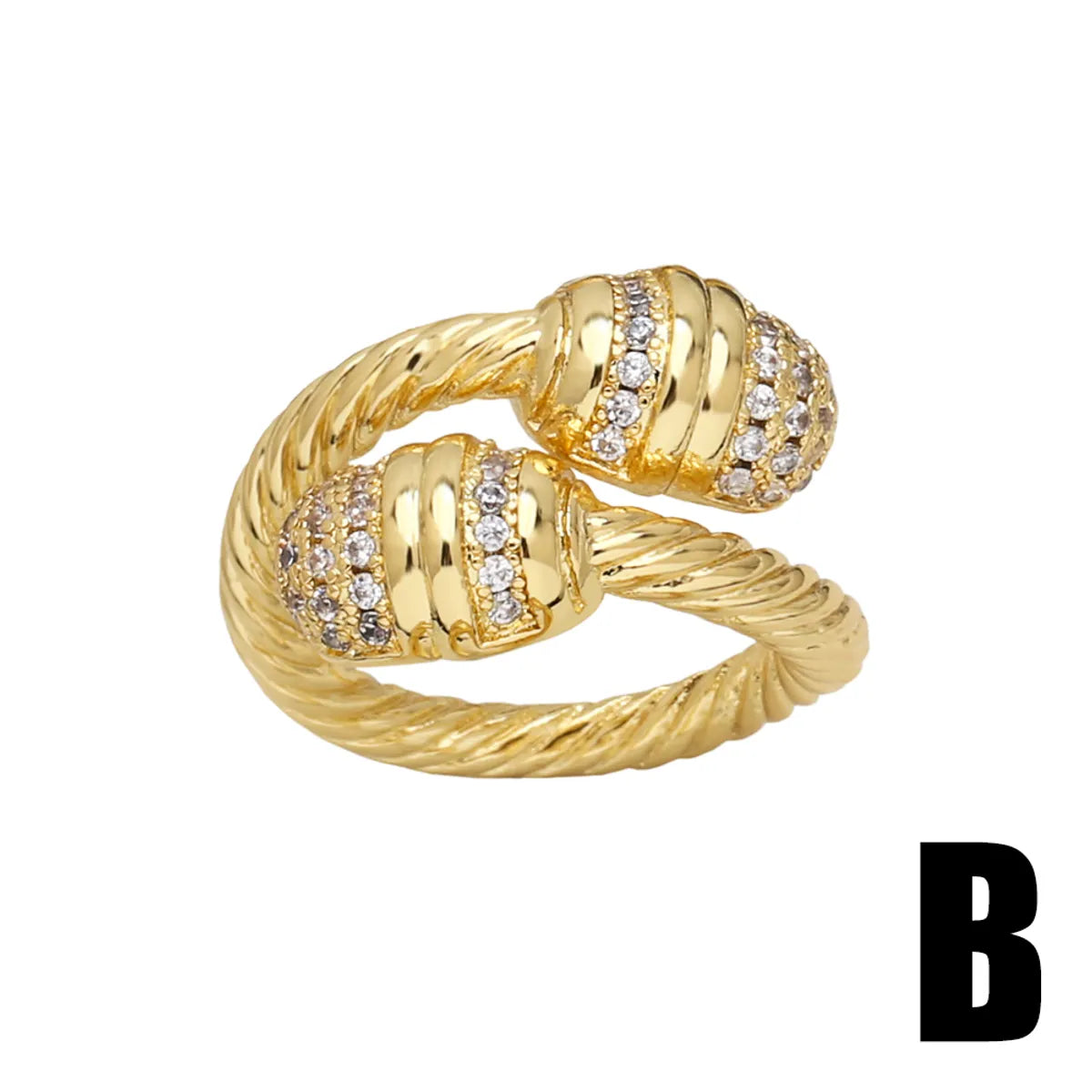 Wholesale Retro Geometric Copper Plating Inlay 18K Gold Plated Zircon Rings