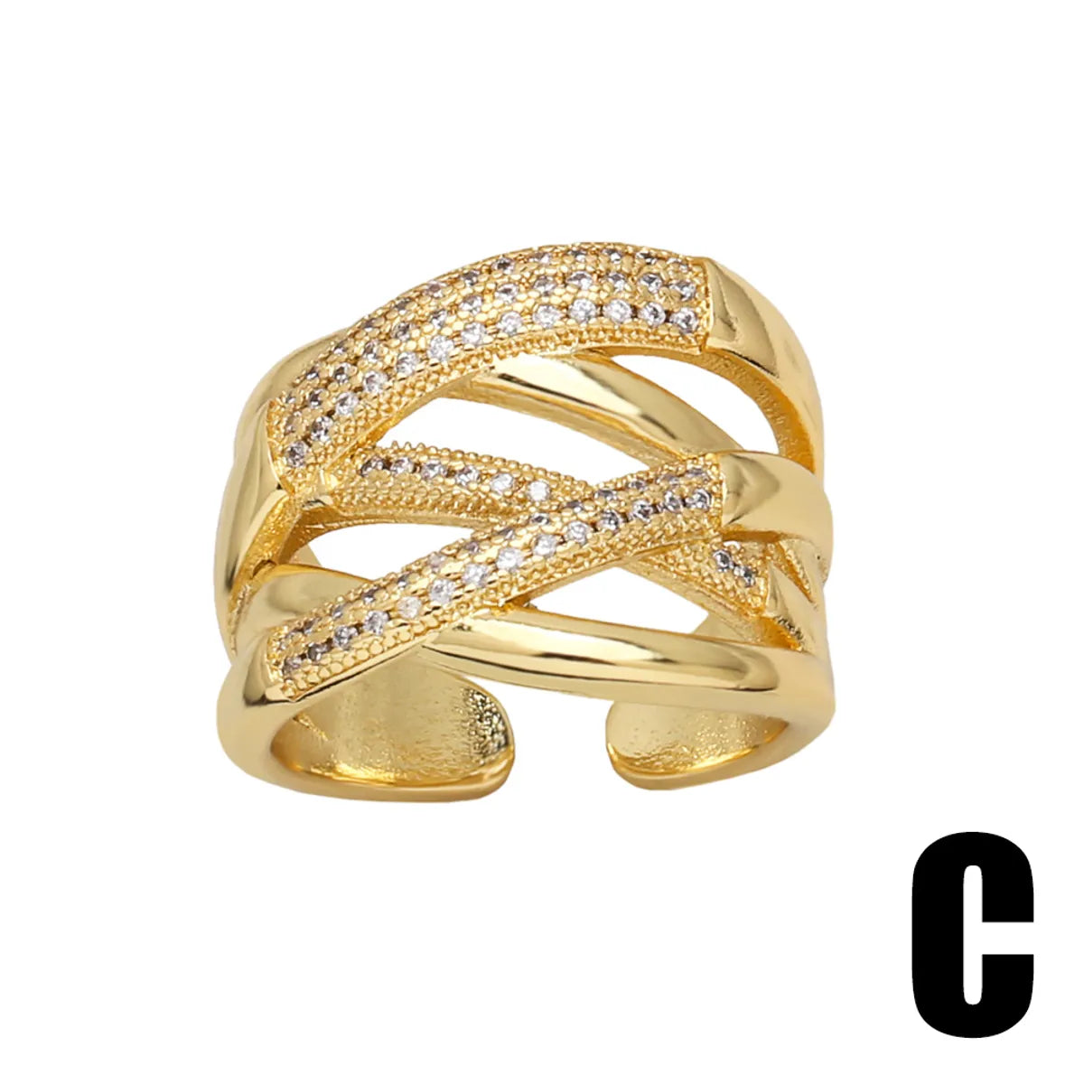 Wholesale Retro Geometric Copper Plating Inlay 18K Gold Plated Zircon Rings