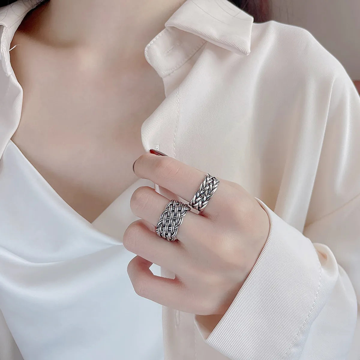 Wholesale Retro Geometric Sterling Silver Plating Open Ring