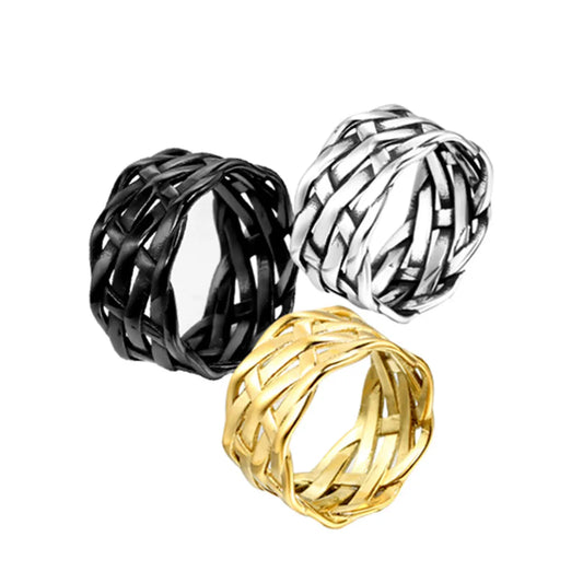 Retro Geometric Titanium Steel None 18K Gold Plated Rhodium Plated Men'S Rings