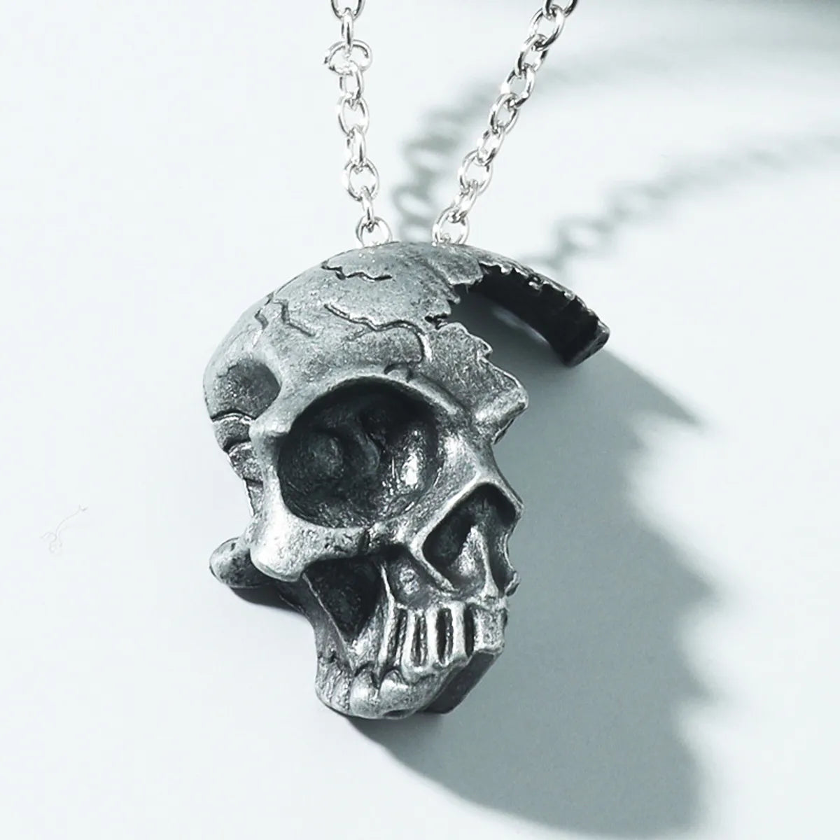 Wholesale Retro Half Head Skull Titanium Steel Necklace Gooddiy