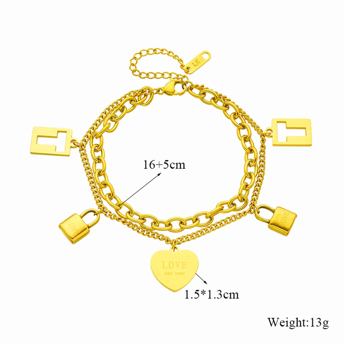 Retro Heart Shape Titanium Steel Irregular Plating 18k Gold Plated Bracelets