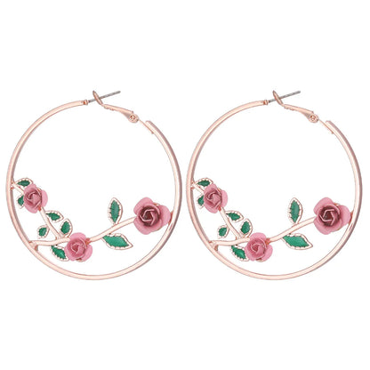 Europe And America Cross Border New Retro Hollow Out Rose Earrings Exaggerated Personalized Flower Metal Alloy Earrings Ear Clip Accessories