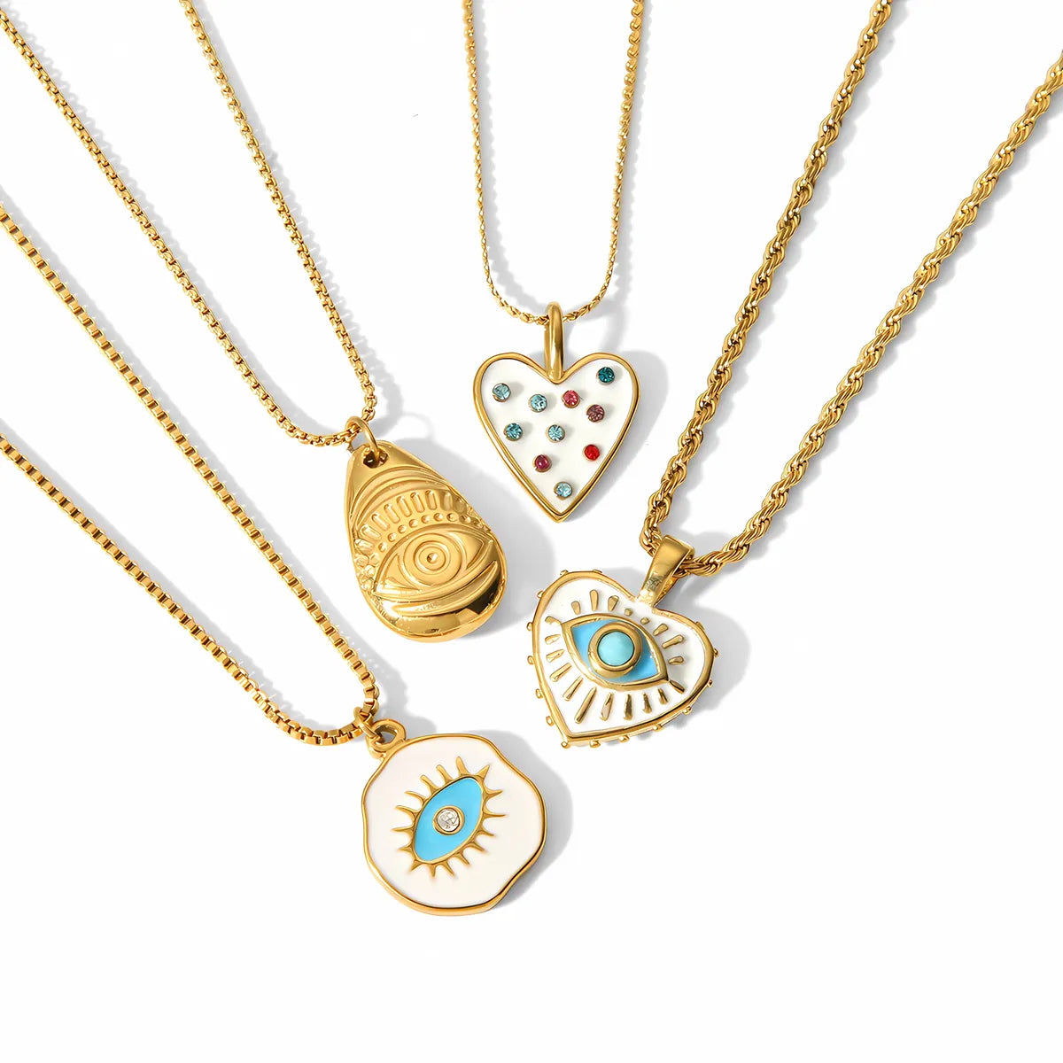 Retro Irregular Square Heart Shape Stainless Steel Polishing Plating Inlay Turquoise 18k Gold Plated Pendant Necklace