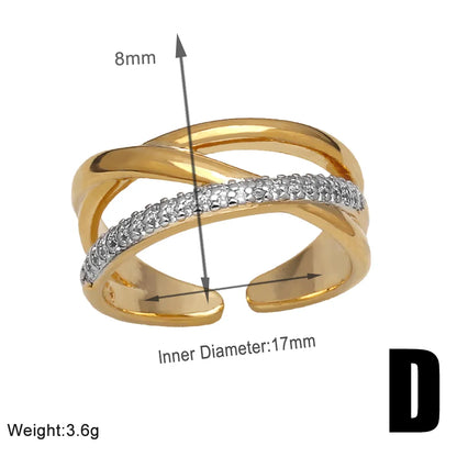 Wholesale Retro Modern Style Roman Style Geometric Copper Plating Inlay 18K Gold Plated Zircon Rings