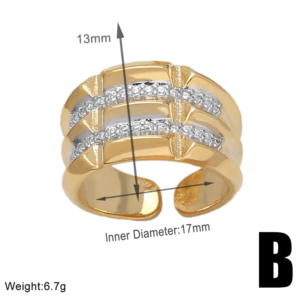 Wholesale Retro Modern Style Roman Style Geometric Copper Plating Inlay 18K Gold Plated Zircon Rings