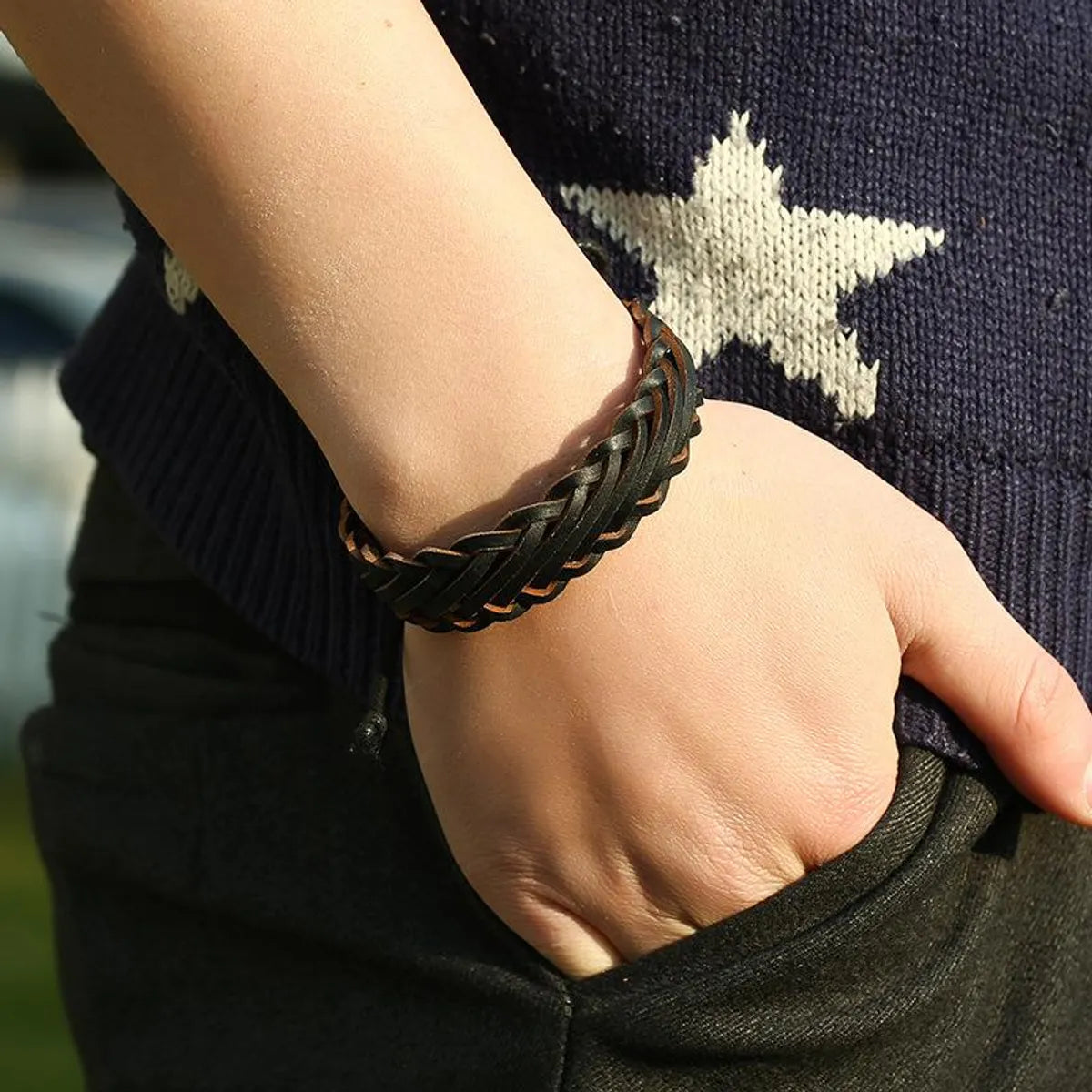 Wholesale Retro Personality Male Imitation Leather Bracelet Woven Multilayer Bracelet