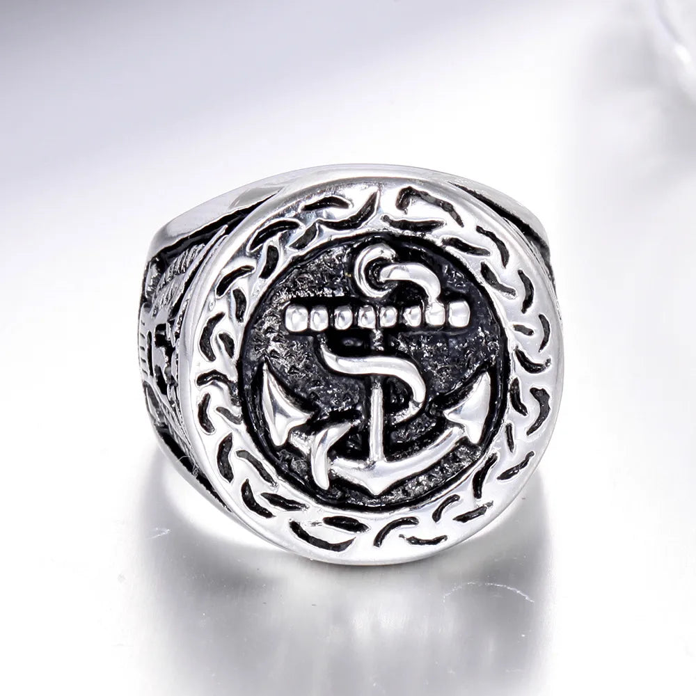 Retro Punk Anchor Titanium Steel Metal None None Men'S Rings