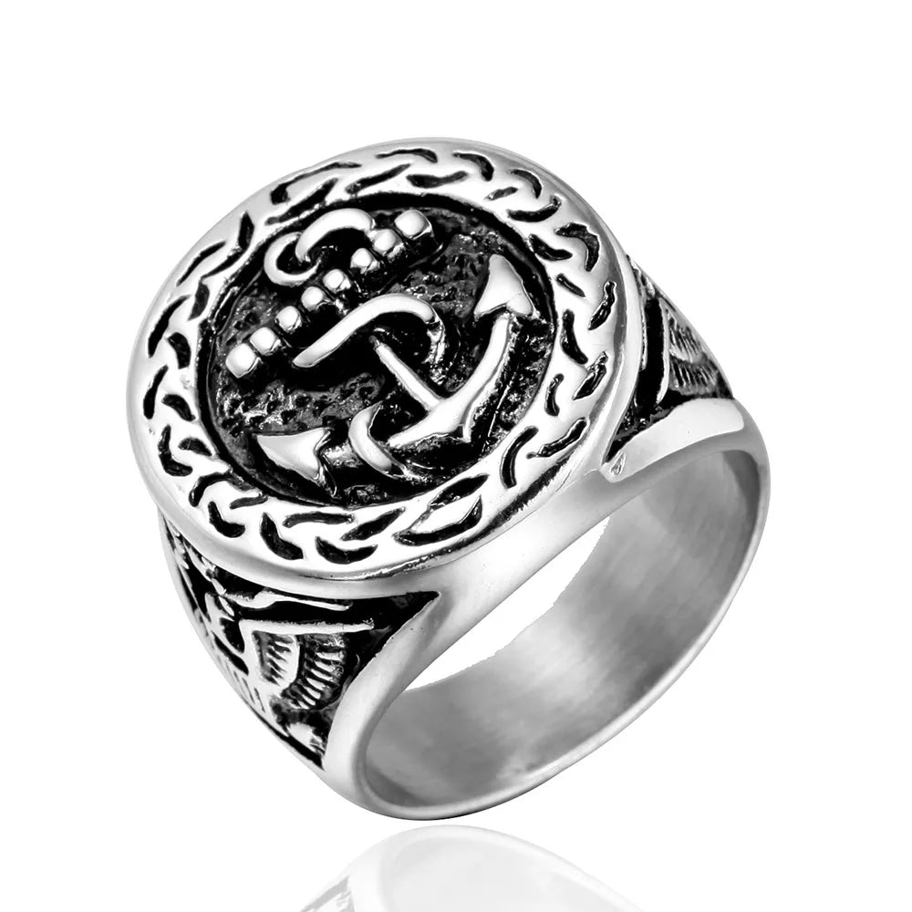 Retro Punk Anchor Titanium Steel Metal None None Men'S Rings