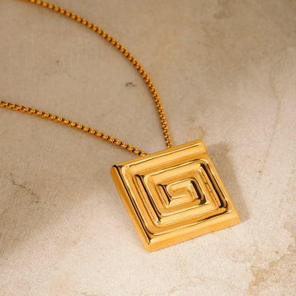 Wholesale Retro Roman Style Geometric Stainless Steel Plating 18k Gold Plated Pendant Necklace