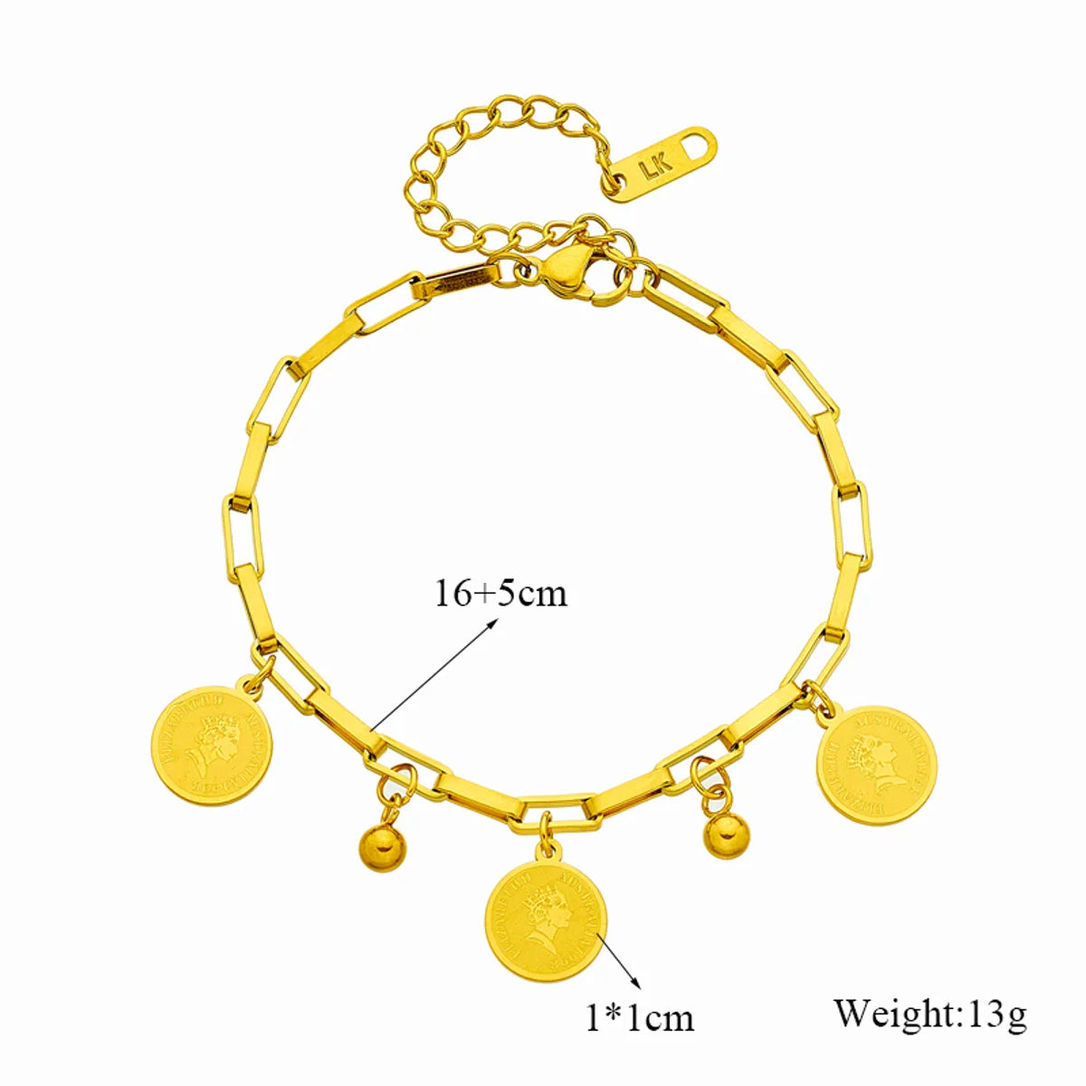 Wholesale Retro Round Solid Color Titanium Steel Plating 18k Gold Plated Bracelets