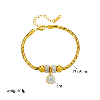 Wholesale Retro Round Titanium Steel Plating Inlay 18k Gold Plated Rhinestones Bracelets