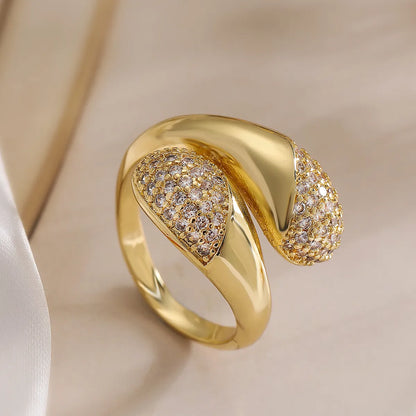 Wholesale Retro Simple Style Commute Water Droplets Heart Shape Copper Inlay 18K Gold Plated Zircon Open Rings