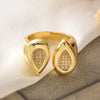 Wholesale Retro Simple Style Commute Water Droplets Heart Shape Copper Inlay 18K Gold Plated Zircon Open Rings