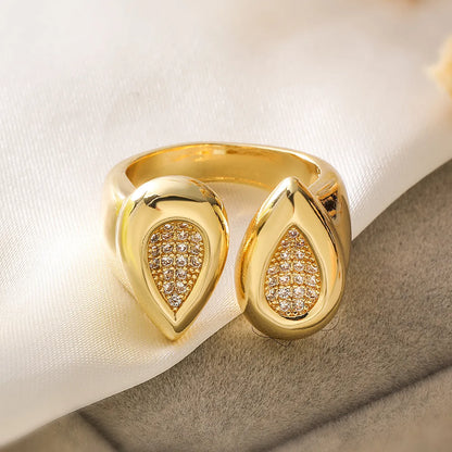 Wholesale Retro Simple Style Commute Water Droplets Heart Shape Copper Inlay 18K Gold Plated Zircon Open Rings