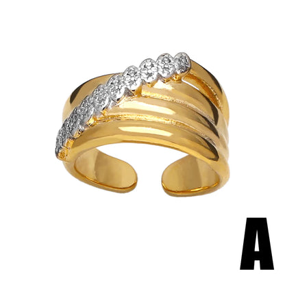 Wholesale Retro Simple Style Geometric Copper Plating Inlay 18K Gold Plated Zircon Rings