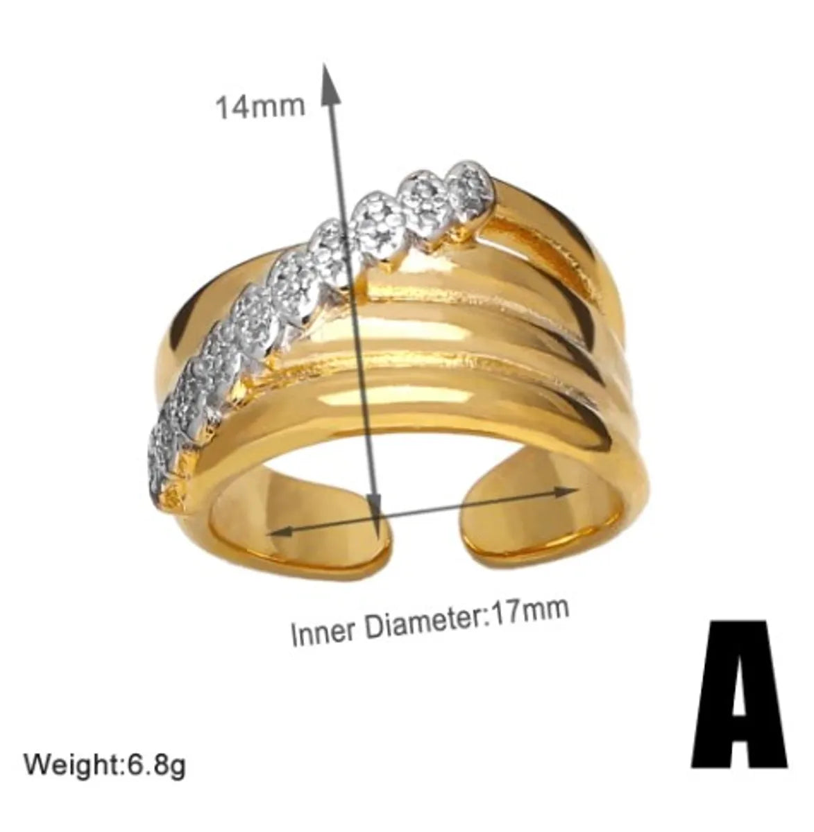 Wholesale Retro Simple Style Roman Style Geometric Copper Plating Inlay 18K Gold Plated Zircon Rings