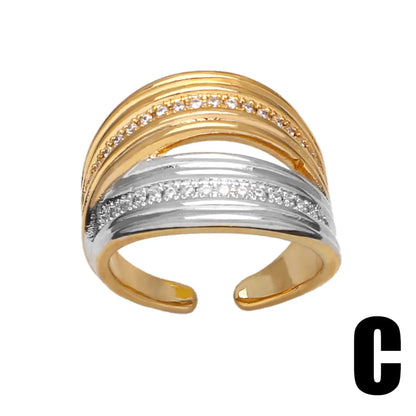 Wholesale Retro Simple Style Roman Style Geometric Copper Plating Inlay 18K Gold Plated Zircon Rings