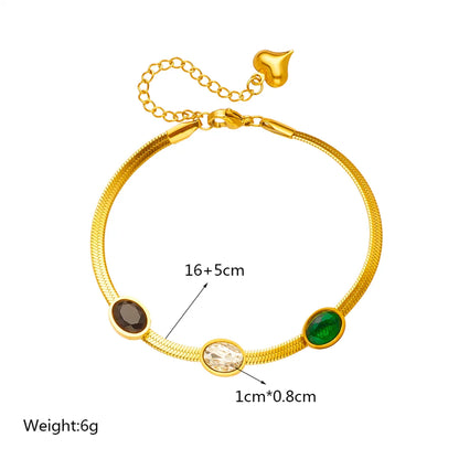 Retro Solid Color Titanium Steel Plating Inlay Rhinestones 18k Gold Plated Bracelets