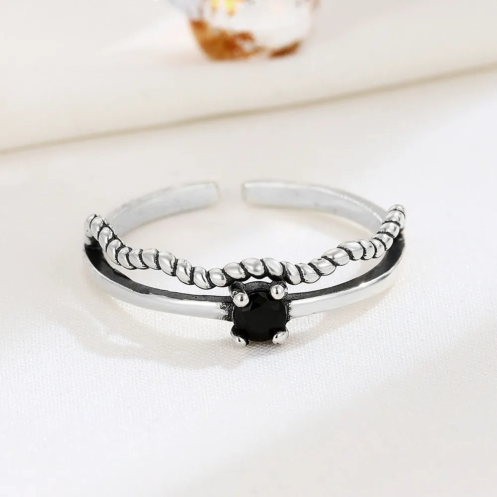 Wholesale Retro Streetwear Geometric Sterling Silver Inlay Zircon Open Ring