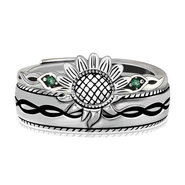 Retro Sunflower Waves Sterling Silver Enamel Inlay Artificial Gemstones Rings