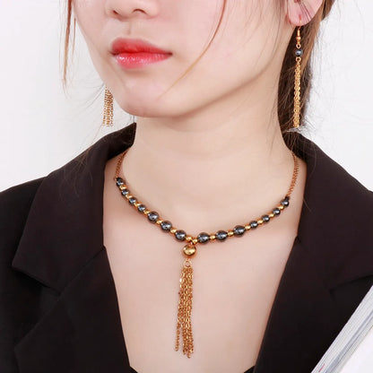 Wholesale Retro Tassel Titanium Steel Agate Earrings Necklace