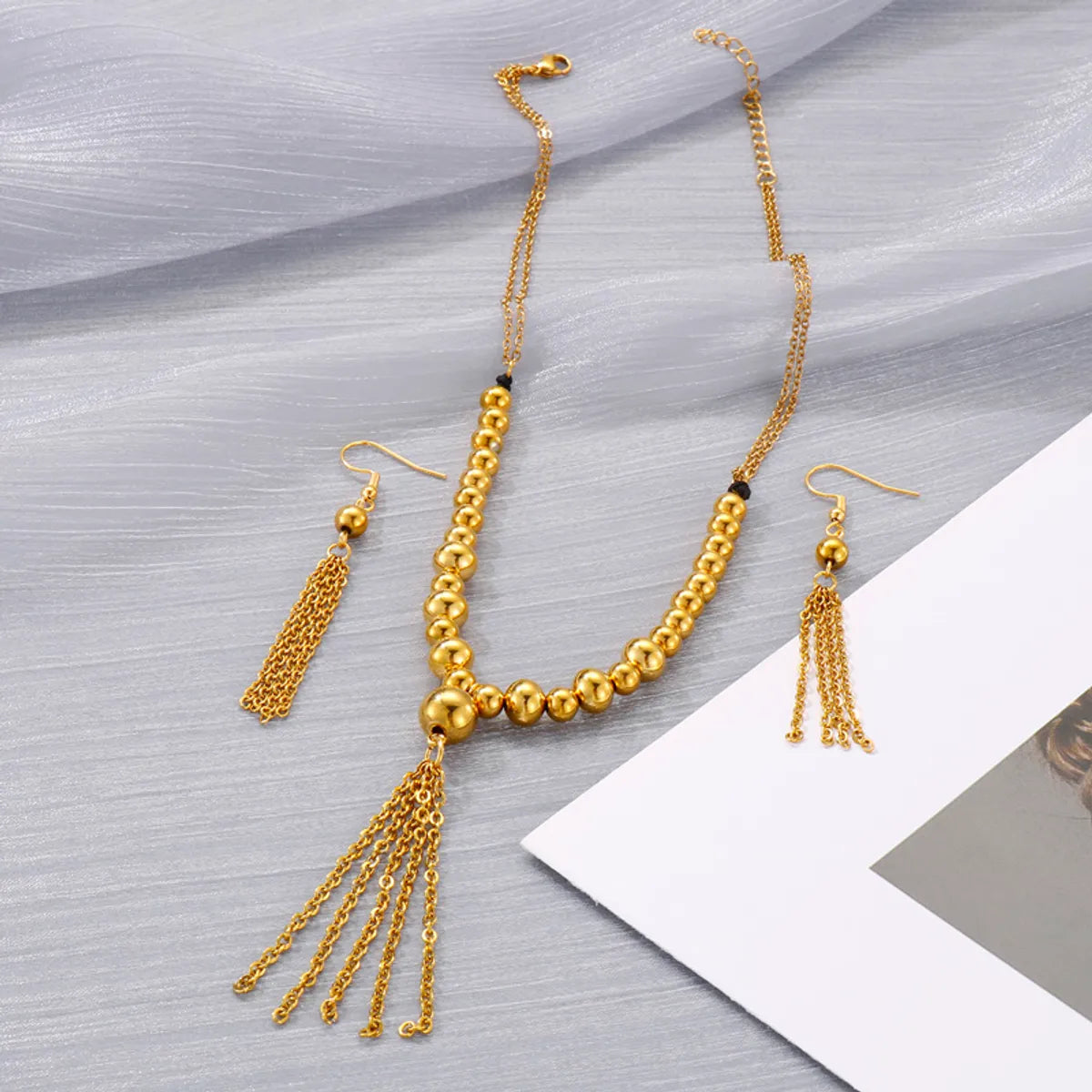 Wholesale Retro Tassel Titanium Steel Agate Earrings Necklace