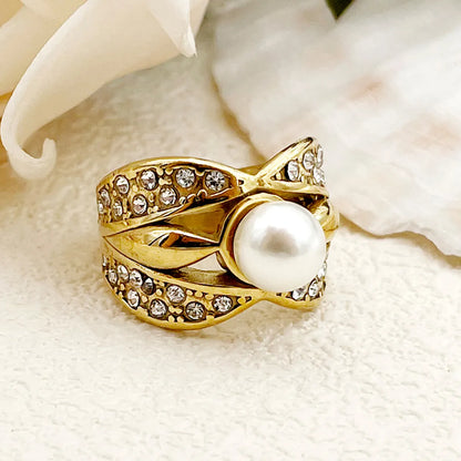 Wholesale Roman Style British Style Commute Cross Stainless Steel Plating Inlay Gold Plated Zircon Rings