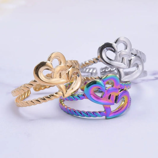 Wholesale Romantic Heart Shape Titanium Steel Open Ring