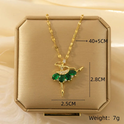 Wholesale Shiny Geometric 201 Stainless Steel Copper Inlay Zircon Pendant Necklace