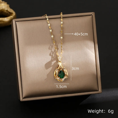 Wholesale Shiny Geometric 201 Stainless Steel Copper Inlay Zircon Pendant Necklace