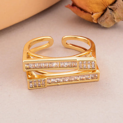 Wholesale Shiny Geometric Copper Inlay 18K Gold Plated Silver Plated Zircon Rings