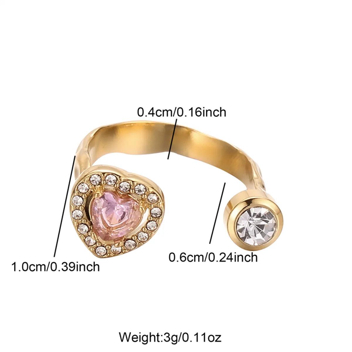 Wholesale Shiny Heart Shape Stainless Steel Inlay Zircon Open Rings