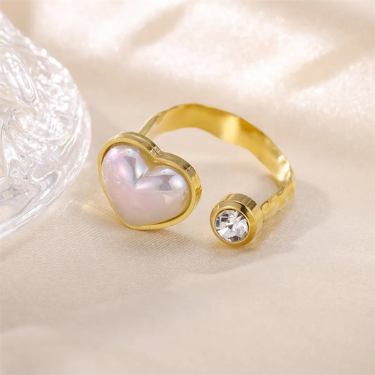 Wholesale Shiny Heart Shape Stainless Steel Inlay Zircon Open Rings