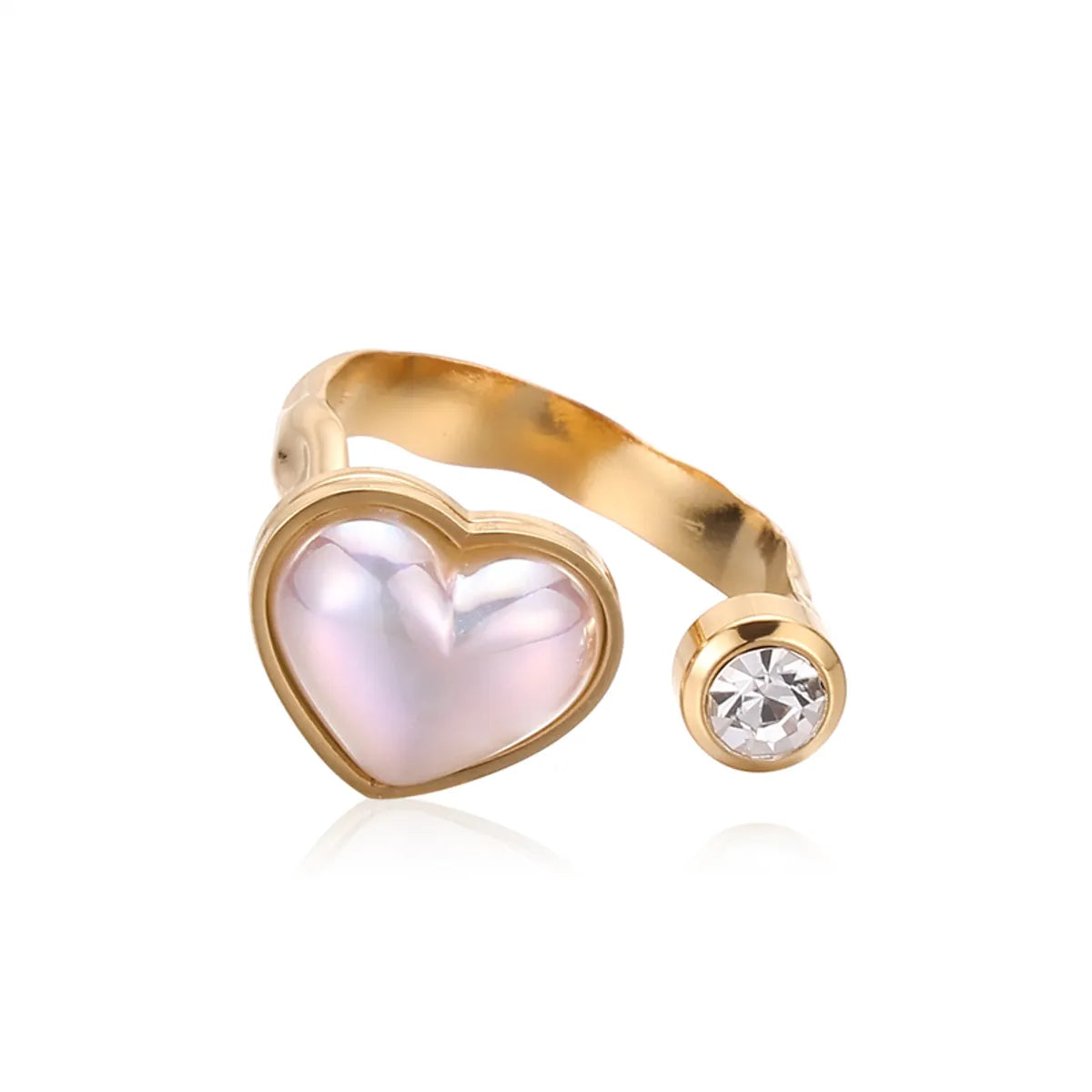 Wholesale Shiny Heart Shape Stainless Steel Inlay Zircon Open Rings