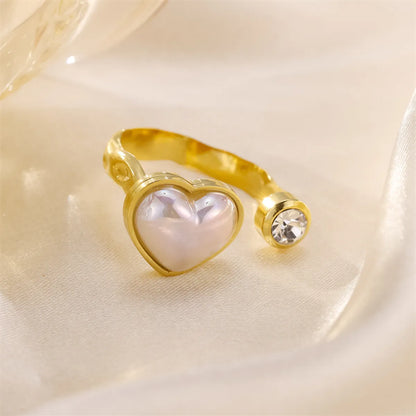 Wholesale Shiny Heart Shape Stainless Steel Inlay Zircon Open Rings