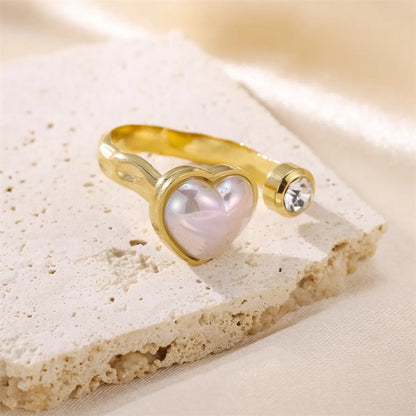 Wholesale Shiny Heart Shape Stainless Steel Inlay Zircon Open Rings