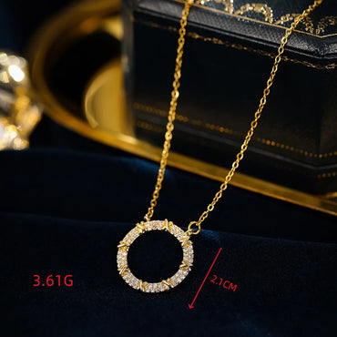 Wholesale Shiny Solid Color 304 Stainless Steel Copper Inlay 18K Gold Plated Zircon Pendant Necklace