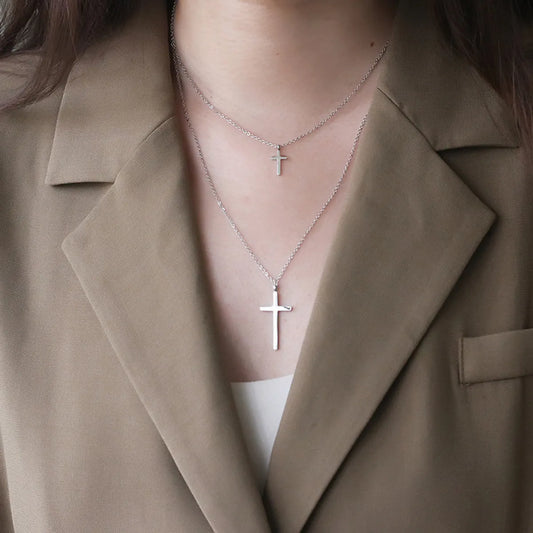 Wholesale Simple Double-layer Cross Titanium Steel Necklace Gooddiy