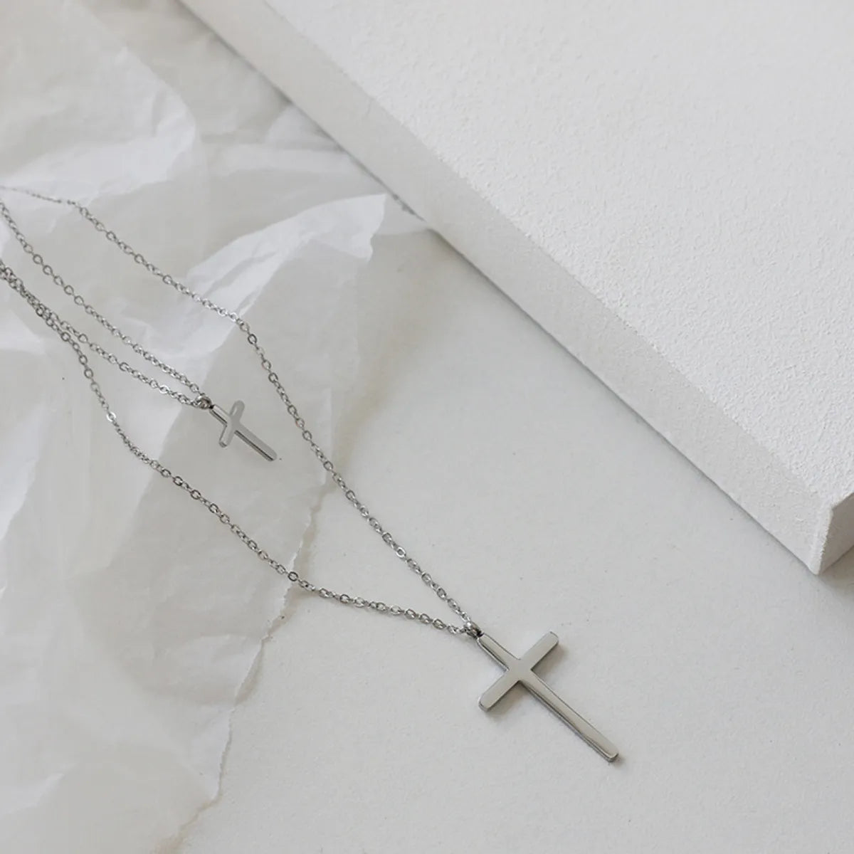 Wholesale Simple Double-layer Cross Titanium Steel Necklace Gooddiy